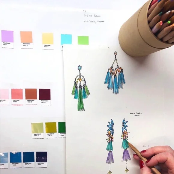 Sequin handmade artisan crystal flower silk Cream Tassel gold clip on Earrings - Picture 5 of 8